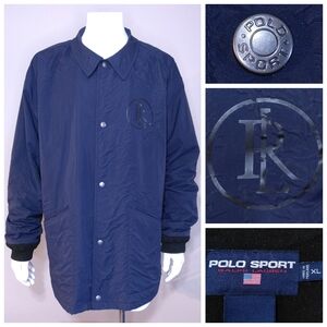POLO SPORT Ralph Lauren Vintage Jacket XL SNAP BUTTON Vtg 90s Navy Blue PRL RARE